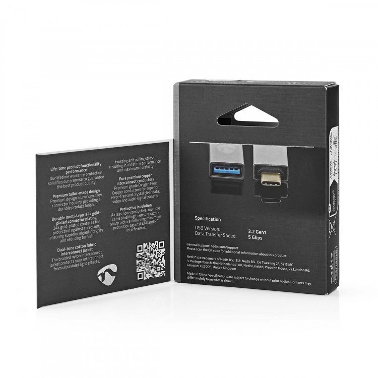 Nedis USB-C™ Adapter | USB 3.2 Gen 1 | USB-C™ Male | USB-A Female | 5 Gbps | Rond | Vernikkeld | Zilver | Cover Window Box