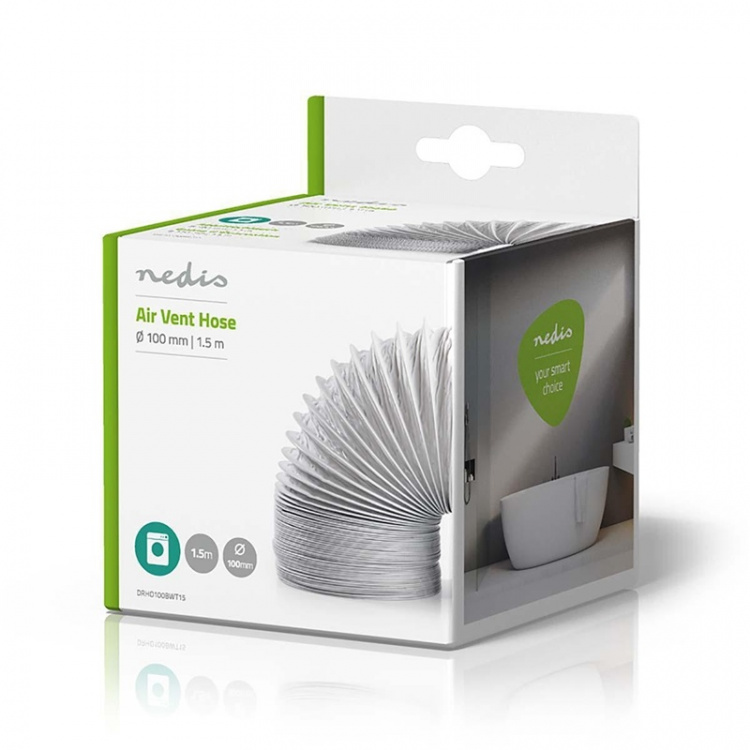 Nedis PVC Luchtafvoerslang | 100 mm | 1.50 m | Geschikt voor: Air Ventilation / Tumble Dryers | Wit