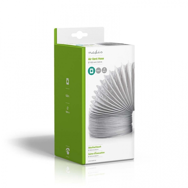 Nedis PVC Luchtafvoerslang | 100 mm | 6.00 m | Geschikt voor: Air Ventilation / Tumble Dryers | Wit