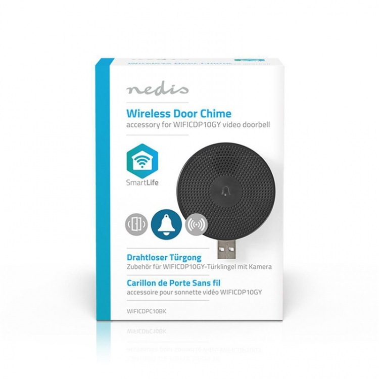 Nedis SmartLife Gong | RF, frequentie 433 MHz | Accessoire voor: WIFICDP10GY / WIFICDP30WT / WIFICDP40CWT | USB Gevoed | 4 geluiden | 5 V DC | Instelbaar volume | Zwart