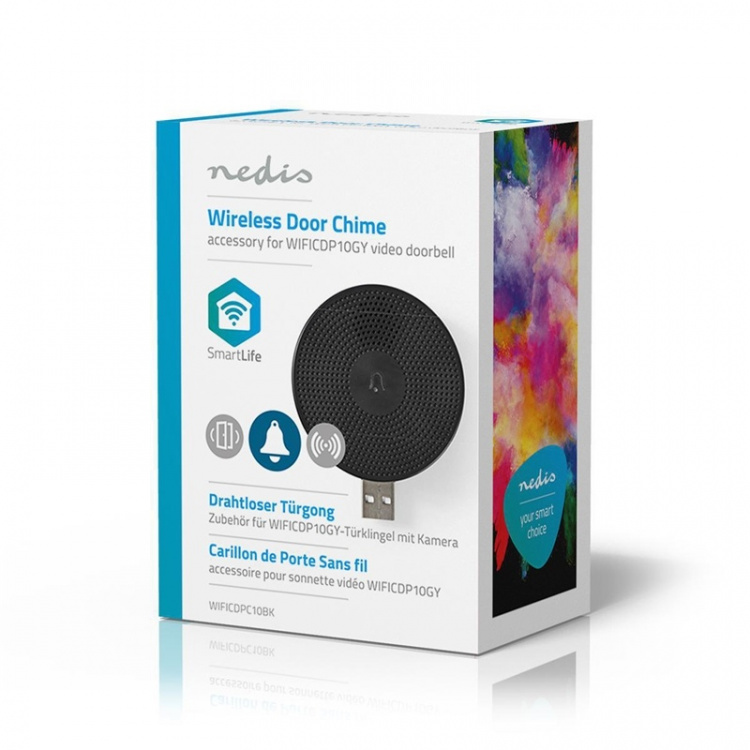 Nedis SmartLife Gong | RF, frequentie 433 MHz | Accessoire voor: WIFICDP10GY / WIFICDP30WT / WIFICDP40CWT | USB Gevoed | 4 geluiden | 5 V DC | Instelbaar volume | Zwart