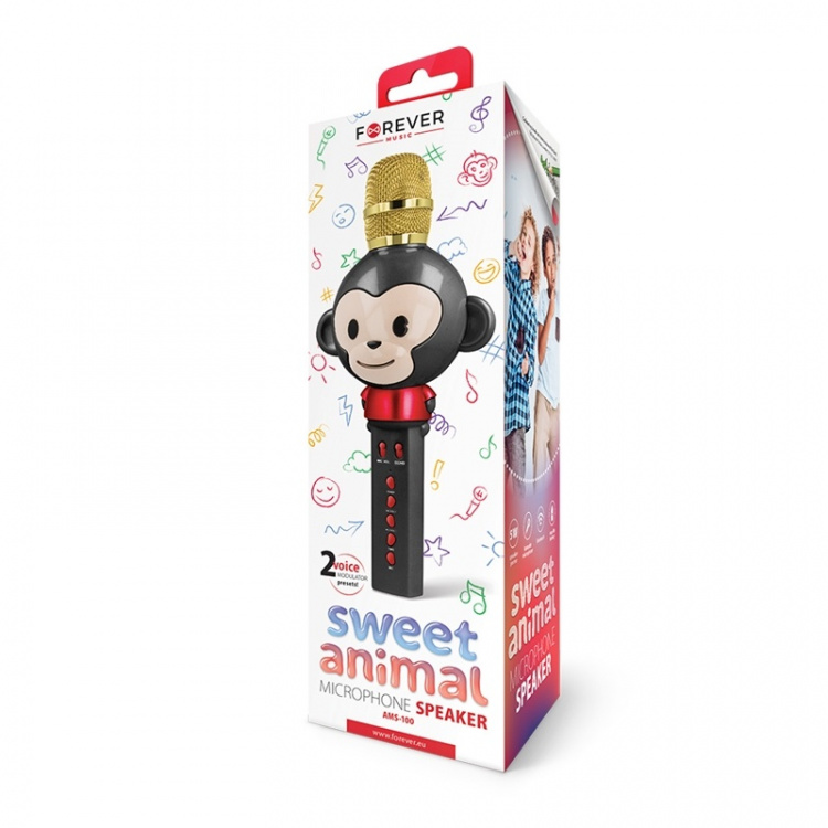 Forever Mikrofon med Bluetooth högtalare Animal Svart AMS-100 Forever Mikrofon med Bluetooth högtalare Animal Svart AMS-100