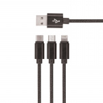 Setty 3in1 USB-kabel naar microUSB/USB-C/Lightning, 1,2 m, Zwart Setty 3in1 USB-kabel naar microUSB/USB-C/Lightning, 1,2 m, Zwart