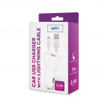 Setty Autolader USB-aansluiting met Lightning-kabel 1m, 2,4A, Wit