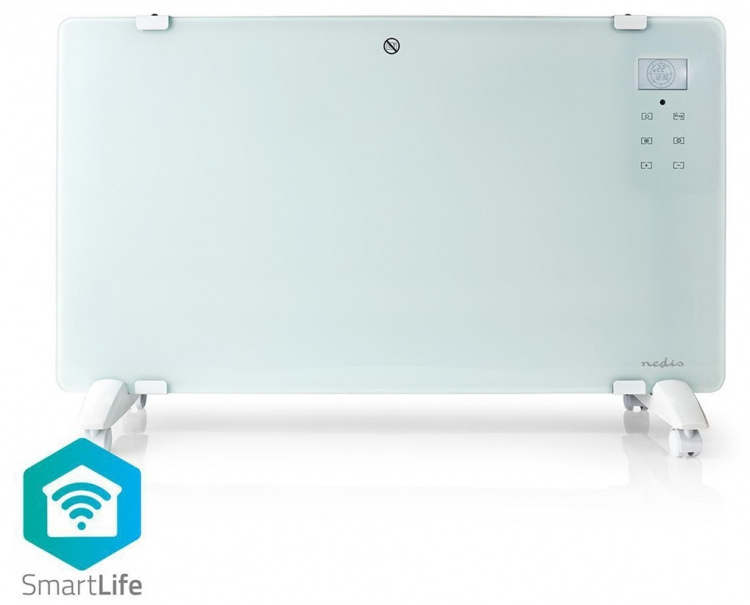 Nedis SmartLife Convectorkachel | Geschikt voor badkamer | Glazen Paneel | 2000 W | 2 Warmte Standen | LED | 15 - 35 °C | Instelbare thermostaat | Wit