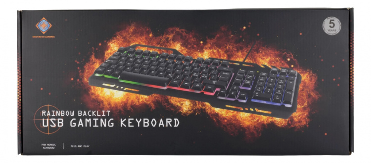 DELTACO GAMING RGB lit keyboard, metal frame, USB, black