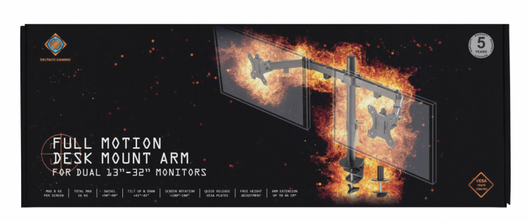 DELTACO GAMING - Bureausteun voor twee monitoren, 13