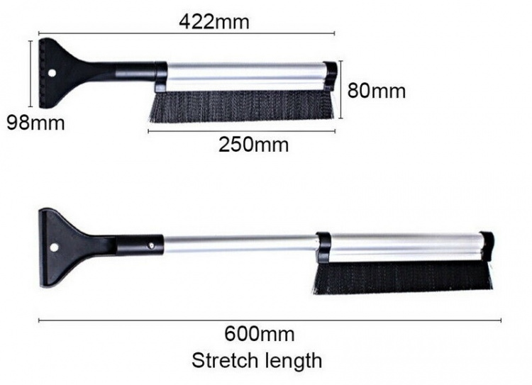 IJskrabber met borstel en telescopische steel, Zilver