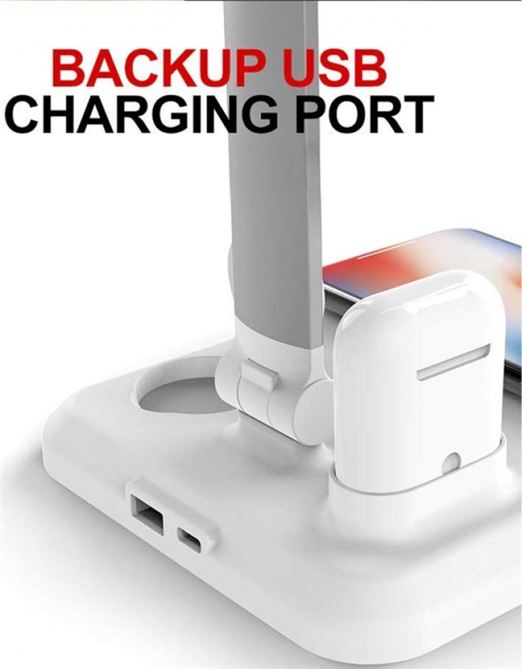 Tafellamp met Qi draadloos opladen, 4-in-1, Wit Tafellamp met Qi draadloos opladen, 4-in-1, Wit