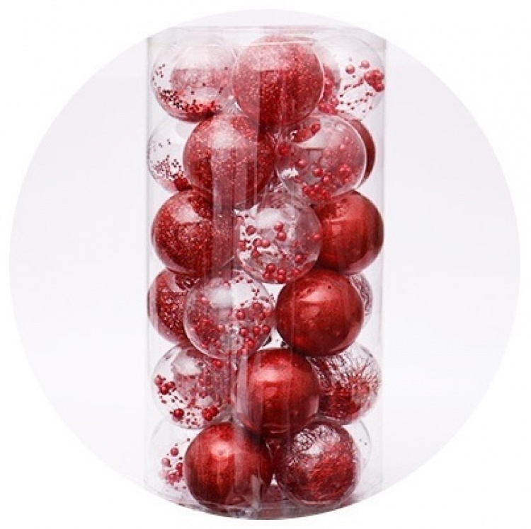 Kerstballen 30st, Glitter Rood