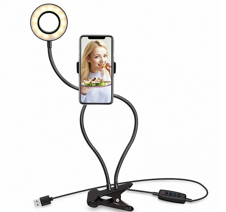 Ringlamp 9cm met flexibele standaard en gsm-houder Ringlamp 9cm met flexibele standaard en gsm-houder