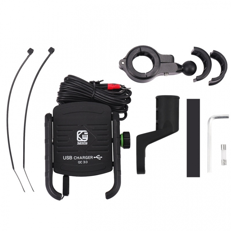 Houder voor mobiele telefoon voor motorfiets met QC3.0 snellader, zwart Houder voor mobiele telefoon voor motorfiets met QC3.0 snellader, zwart