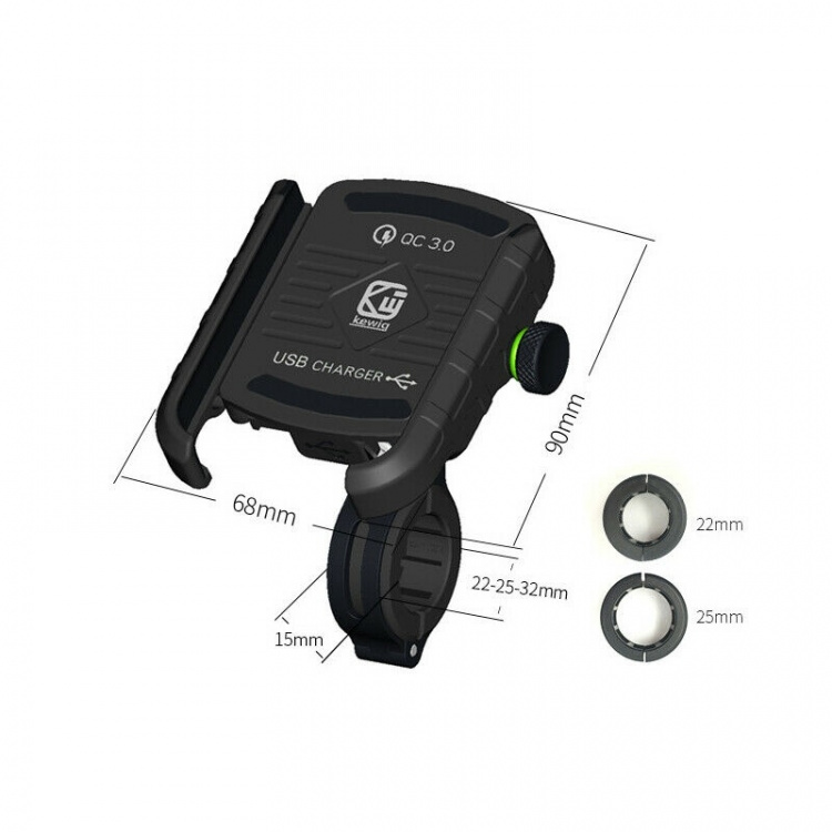 Houder voor mobiele telefoon voor motorfiets met QC3.0 snellader, zwart Houder voor mobiele telefoon voor motorfiets met QC3.0 snellader, zwart