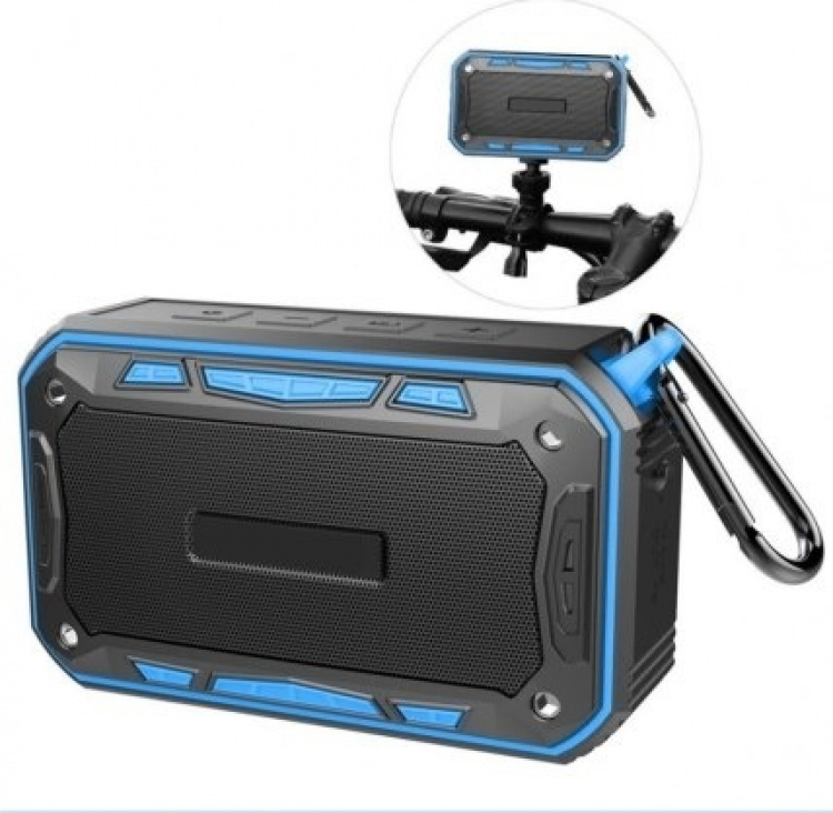 Waterbestendige luidspreker met karabijnhaak en fietsbevestiging Waterbestendige luidspreker met karabijnhaak en fietsbevestiging