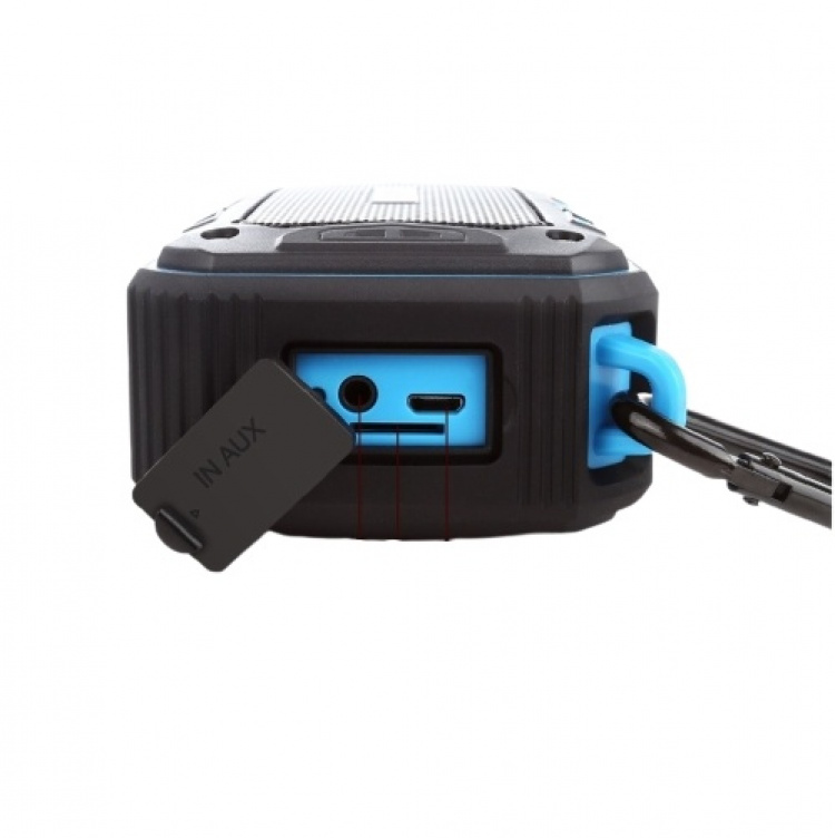 Waterbestendige luidspreker met karabijnhaak en fietsbevestiging Waterbestendige luidspreker met karabijnhaak en fietsbevestiging