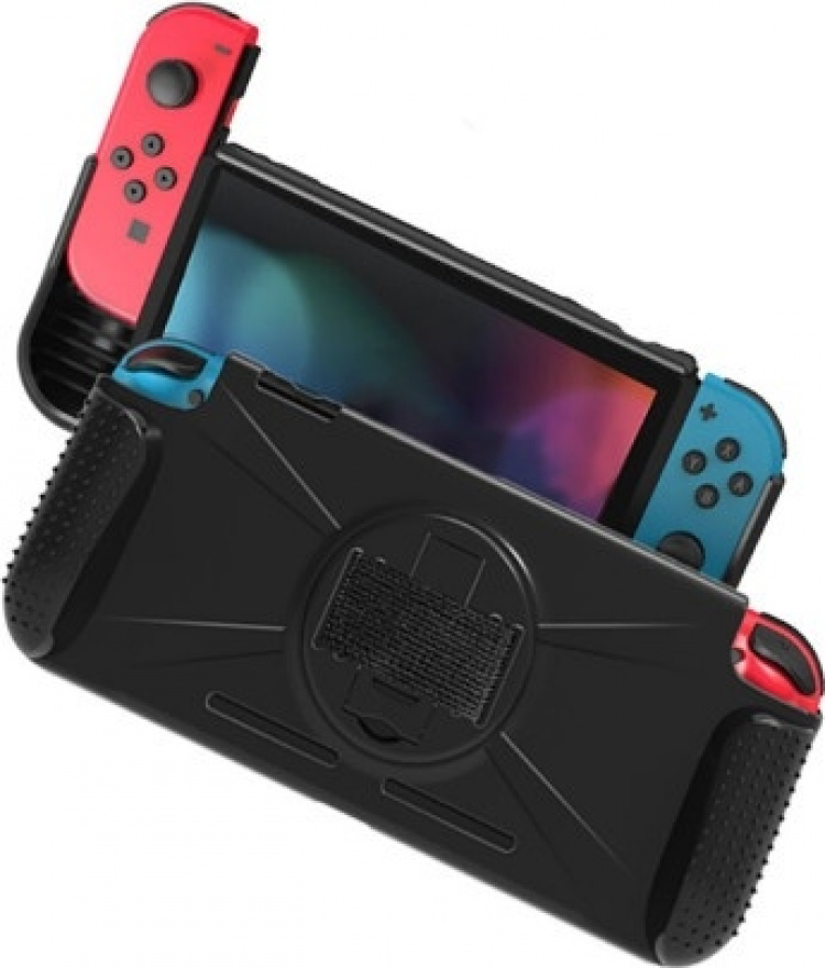 Beschermende hoes met standaard voor Nintendo Switch, Zwart Beschermende hoes met standaard voor Nintendo Switch, Zwart