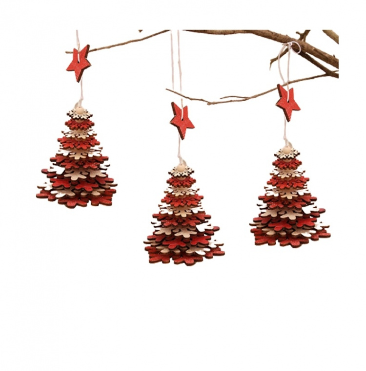 Kerstboom met houten ster, Rood Kerstboom met houten ster, Rood