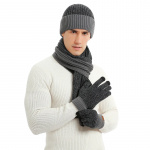 Winterset 3-in-1 met muts, sjaal en wanten, Grijs/Zwart