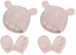 2 x Schattige gebreide set met muts en wanten voor baby, Medium, Roze