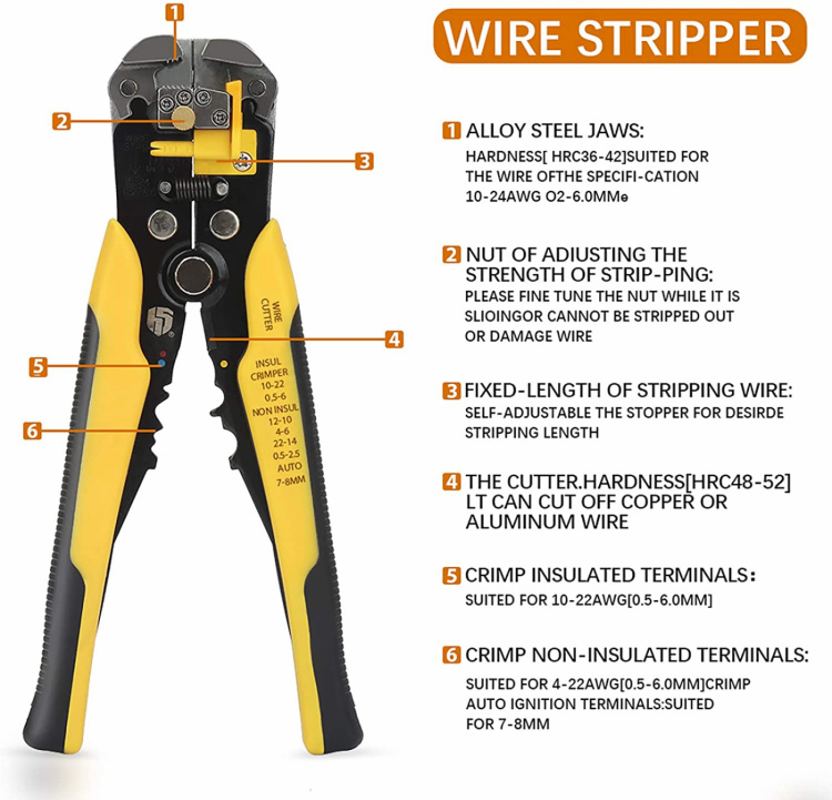 Kabelstripper, wire cutter en krimptang, 3-in-1