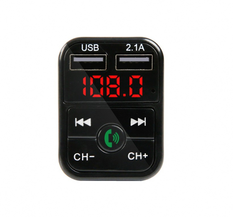 2-in-1 FM-zender met dubbele USB-aansluitingen, display en knoppen, zwart 2-in-1 FM-zender met dubbele USB-aansluitingen, display en knoppen, zwart