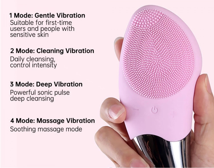 Vibrerende gezichtsreiniger van siliconen, Roze