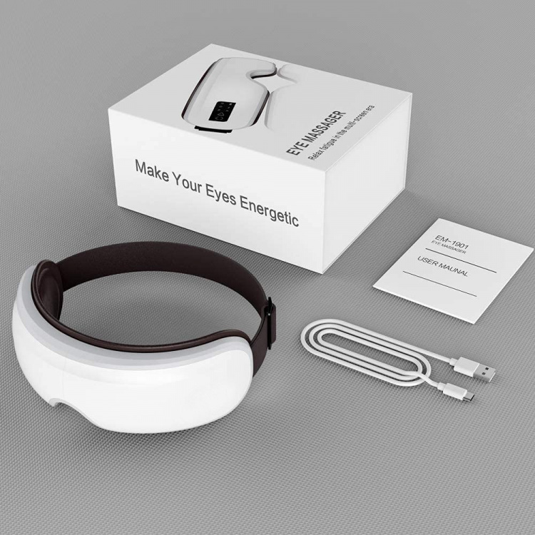 Oogmassager voor vermoeide ogen met warmte en bluetooth muziek, Wit Oogmassager voor vermoeide ogen met warmte en bluetooth muziek, Wit