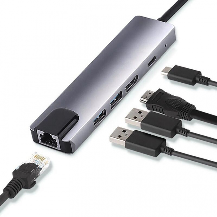 USB-C Hub 5 poorten, grijs USB-C Hub 5 poorten, grijs