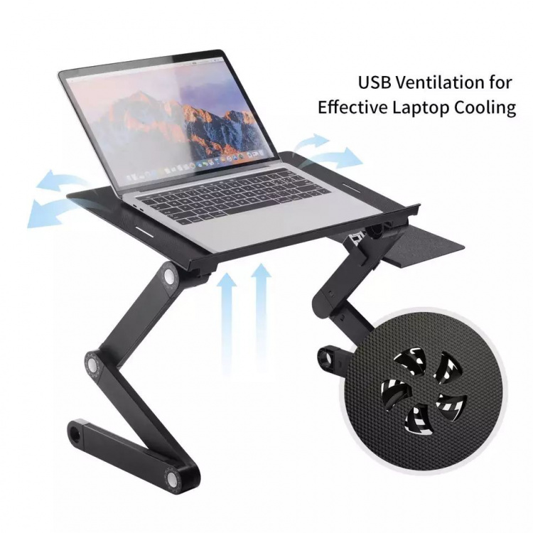 Multifunctioneel laptopbureau met ingebouwde koelventilatoren, Zwart