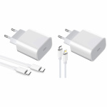 2-pack Oplader voor iPhone/Android 20W met USB-C naar Lightning en USB-C - Snelle oplader 2-pack Oplader voor iPhone/Android 20W met USB-C naar Lightning en USB-C - Snelle oplader