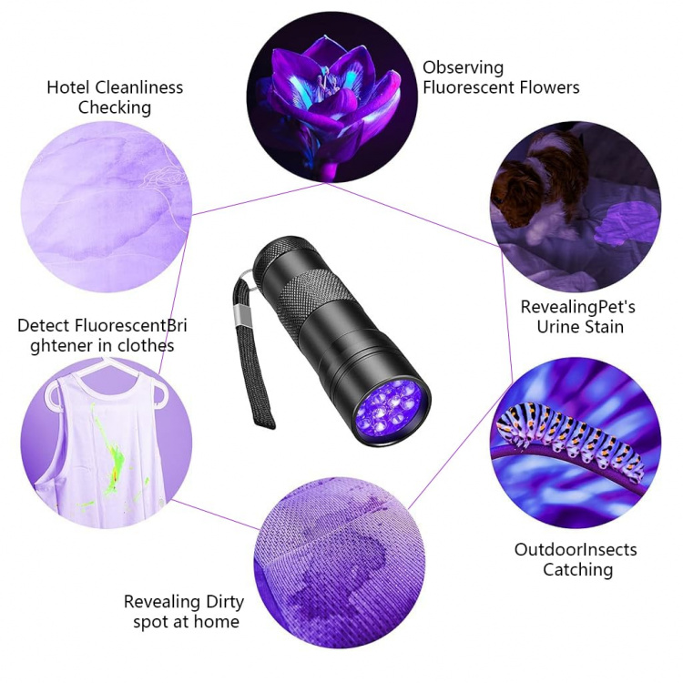 Zaklamp 12 stuks LED, UV-licht