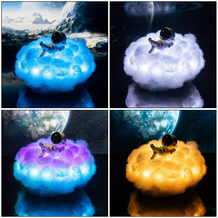 Nachtlampje - pluizige wolk met astronaut