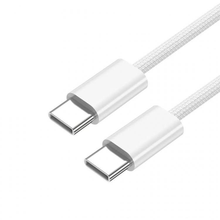 Gevlochten USB-C naar USB-C laad- en synchronisatiekabel, 1,5 m, 5 A, wit