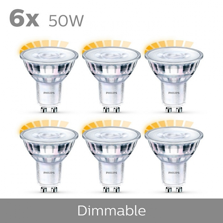 Philips 6-pak LED GU10 50W Dimbare WarmGlow Philips 6-pak LED GU10 50W Dimbare WarmGlow