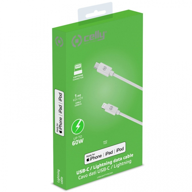 Celly USB-C - Lightning-kabel 60W 1m Celly USB-C - Lightning-kabel 60W 1m