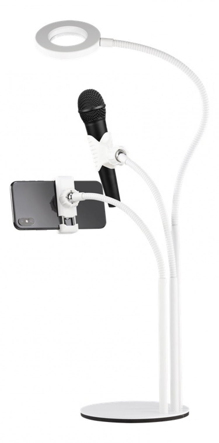 DELTACO 3-IN-1 Selfie Ring Lamp With Phone and Microphone holder, whit