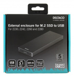 DELTACO Externt M.2 kabinett, USB 3.0, 5 Gbps, Black