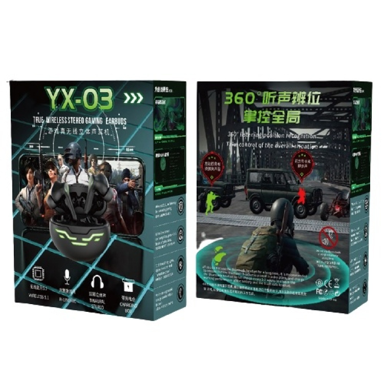 YX-03 draadloze in-ear gamingkoptelefoon met LED, zilver/zwart YX-03 draadloze in-ear gamingkoptelefoon met LED, zilver/zwart