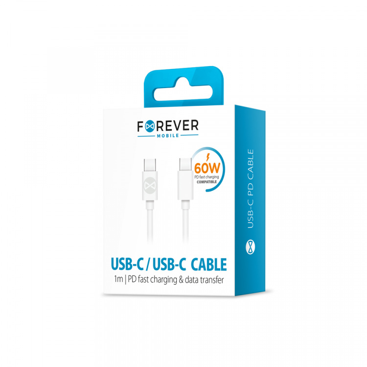 Forever kabel USB-C - USB-C 1,0 m 3A, Wit Forever kabel USB-C - USB-C 1,0 m 3A, Wit