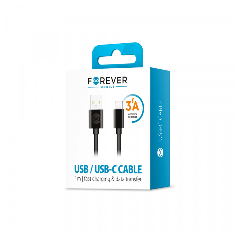 Forever kabel USB - USB-C 1,0 m 3A, Zwart