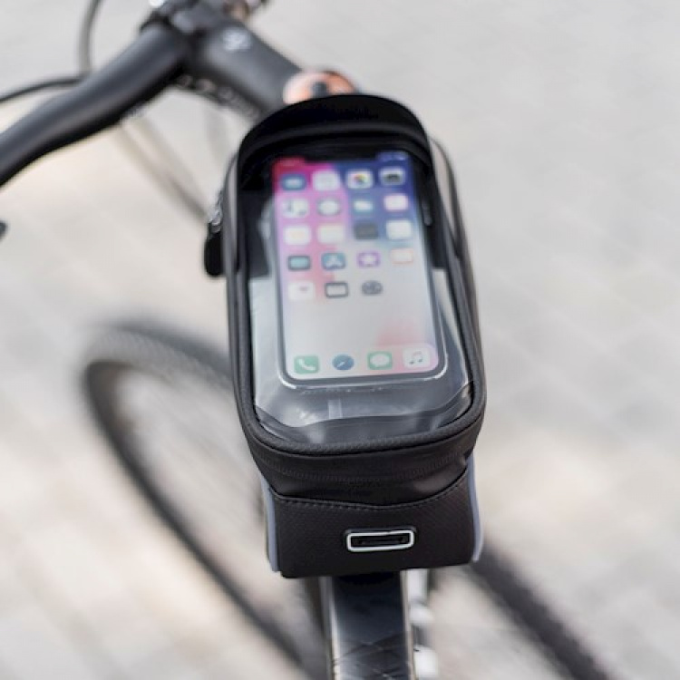 Waterdichte fietsframetas & telefoonhouder met scherm, zwart