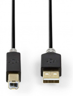Nedis USB-Kabel | USB 2.0 | USB-A Male | USB-B Male | 480 Mbps | Verguld | 2.00 m | Rond | PVC | Antraciet | Doos Nedis USB-Kabel | USB 2.0 | USB-A Male | USB-B Male | 480 Mbps | Verguld | 2.00 m | Rond | PVC | Antraciet | Doos