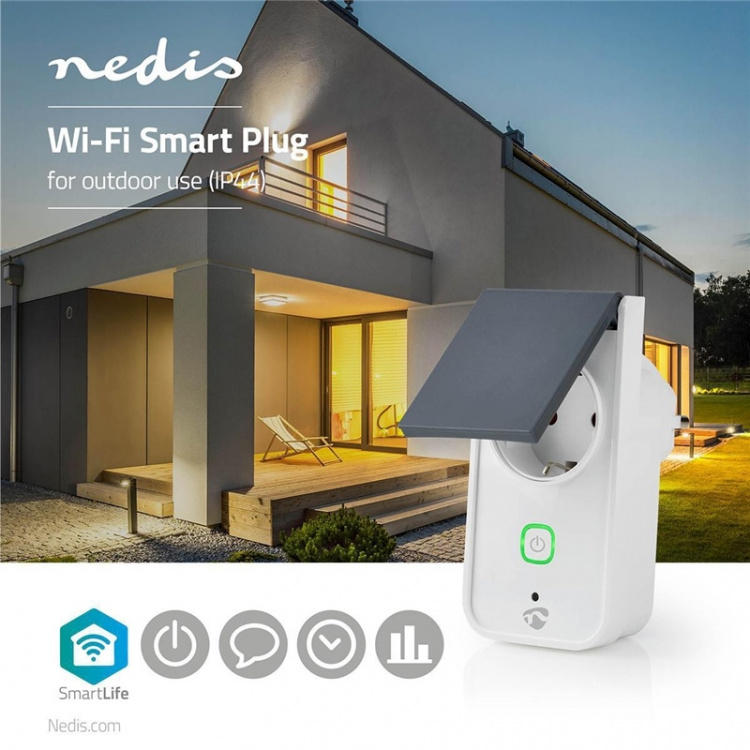 Nedis SmartLife Smart Stekker | Wi-Fi | IP44 | Energiemeter | 3680 W | Randaarde stekker / Type F (CEE 7/7) | -30 - 40 °C | Android™ / IOS | Grijs / Wit Nedis SmartLife Smart Stekker | Wi-Fi | IP44 | Energiemeter | 3680 W | Randaarde stekker / Type F (CEE 7/7) | -30 - 40 °C | Android™ / IOS | Grijs / Wit