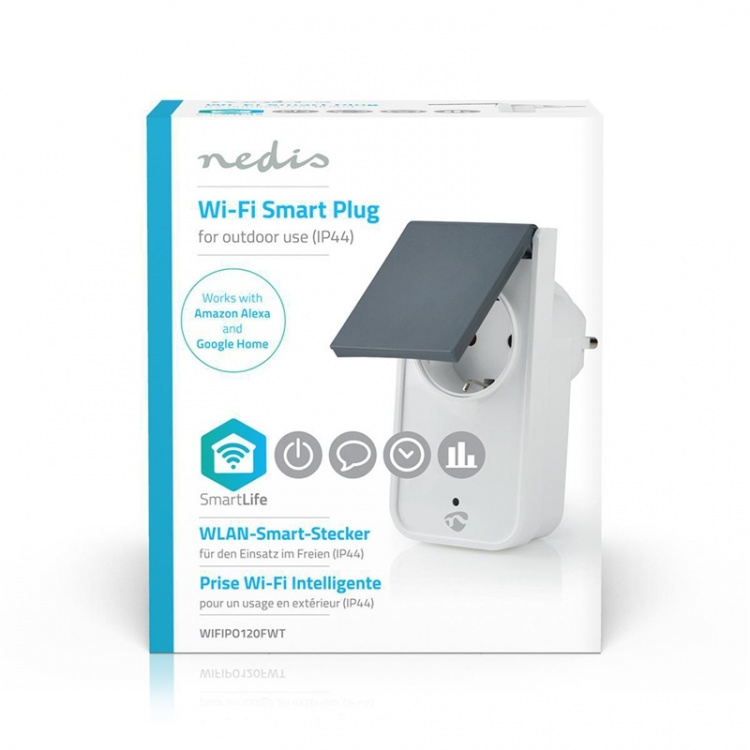 Nedis SmartLife Smart Stekker | Wi-Fi | IP44 | Energiemeter | 3680 W | Randaarde stekker / Type F (CEE 7/7) | -30 - 40 °C | Android™ / IOS | Grijs / Wit Nedis SmartLife Smart Stekker | Wi-Fi | IP44 | Energiemeter | 3680 W | Randaarde stekker / Type F (CEE 7/7) | -30 - 40 °C | Android™ / IOS | Grijs / Wit