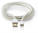 Nedis Lightning Kabel | USB 2.0 | Apple Lightning 8-Pins | USB-A Male | 480 Mbps | Verguld | 3.00 m | Rond | Gevlochten / Nylon | Aluminium | Cover Window Box