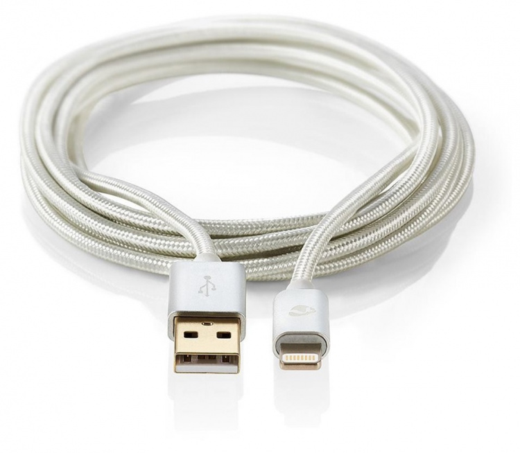 Nedis Lightning Kabel | USB 2.0 | Apple Lightning 8-Pins | USB-A Male | 480 Mbps | Verguld | 3.00 m | Rond | Gevlochten / Nylon | Aluminium | Cover Window Box