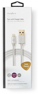 Nedis Lightning Kabel | USB 2.0 | Apple Lightning 8-Pins | USB-A Male | 480 Mbps | Verguld | 3.00 m | Rond | Gevlochten / Nylon | Aluminium | Cover Window Box