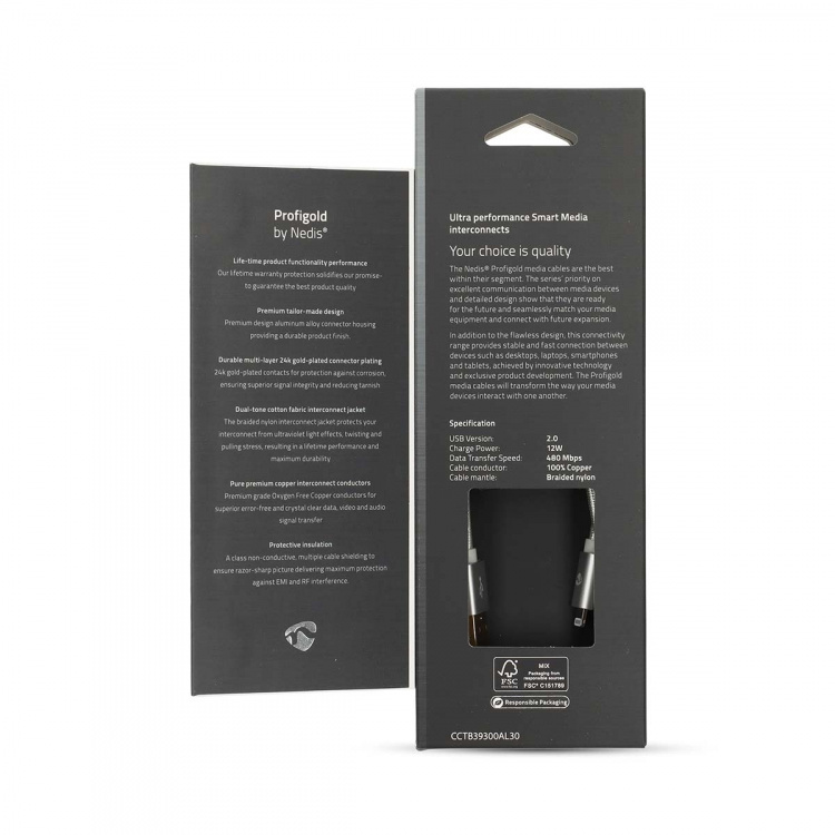 Nedis Lightning Kabel | USB 2.0 | Apple Lightning 8-Pins | USB-A Male | 480 Mbps | Verguld | 3.00 m | Rond | Gevlochten / Nylon | Aluminium | Cover Window Box