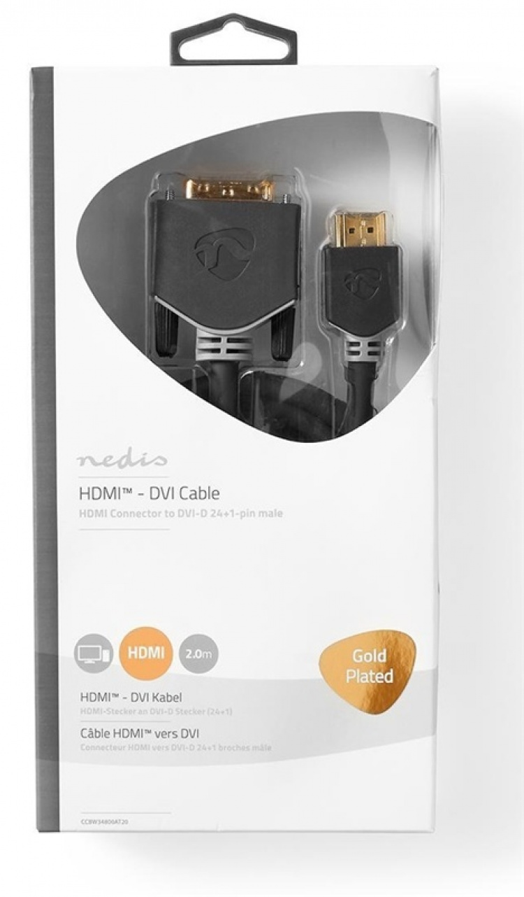 Nedis HDMI™ Kabel | HDMI™ Connector | DVI-D 24+1-Pins Male | 1080p | Verguld | 2.00 m | Recht | PVC | Antraciet | Window Box met Euro Lock Nedis HDMI™ Kabel | HDMI™ Connector | DVI-D 24+1-Pins Male | 1080p | Verguld | 2.00 m | Recht | PVC | Antraciet | Window Box met Euro Lock