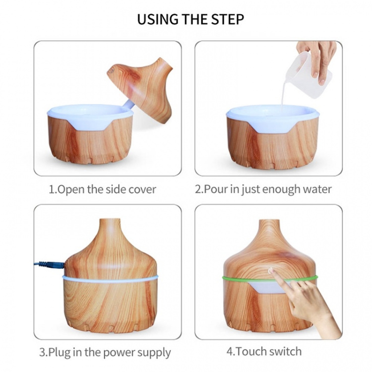 Luchtbevochtiger/aromaverspreider in houten design 300 ml, licht hout Luchtbevochtiger/aromaverspreider in houten design 300 ml, licht hout